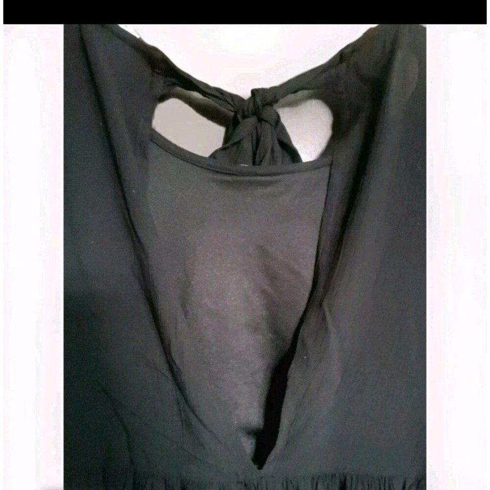 American Eagle Blouse Black  Embroidered Floral Open Back Neck Tie Size Small - Picture 6 of 7